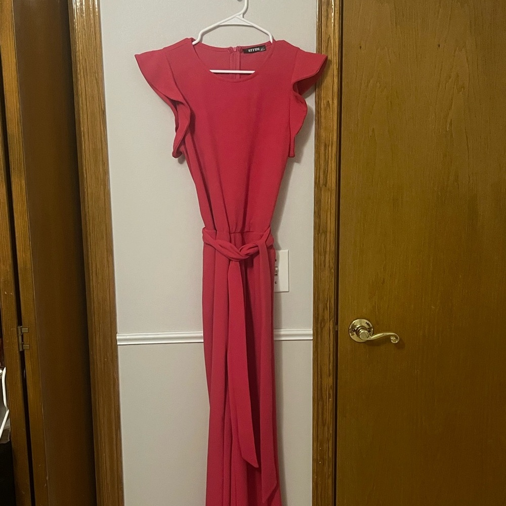 Pink Pantsuit with Ruffle Sleeves